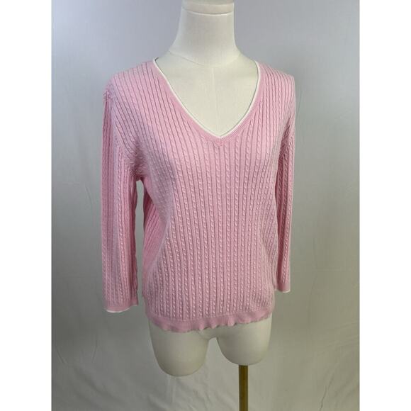 VTG Lauren Ralph Lauren LRL Cotton Cable Knit V Neck Sweater Womens Sz S Pink - Picture 1 of 10